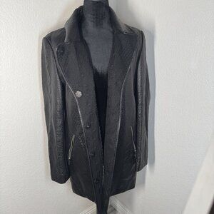 Guess Womens Black Textured Faux Leather Coat Size‎ M